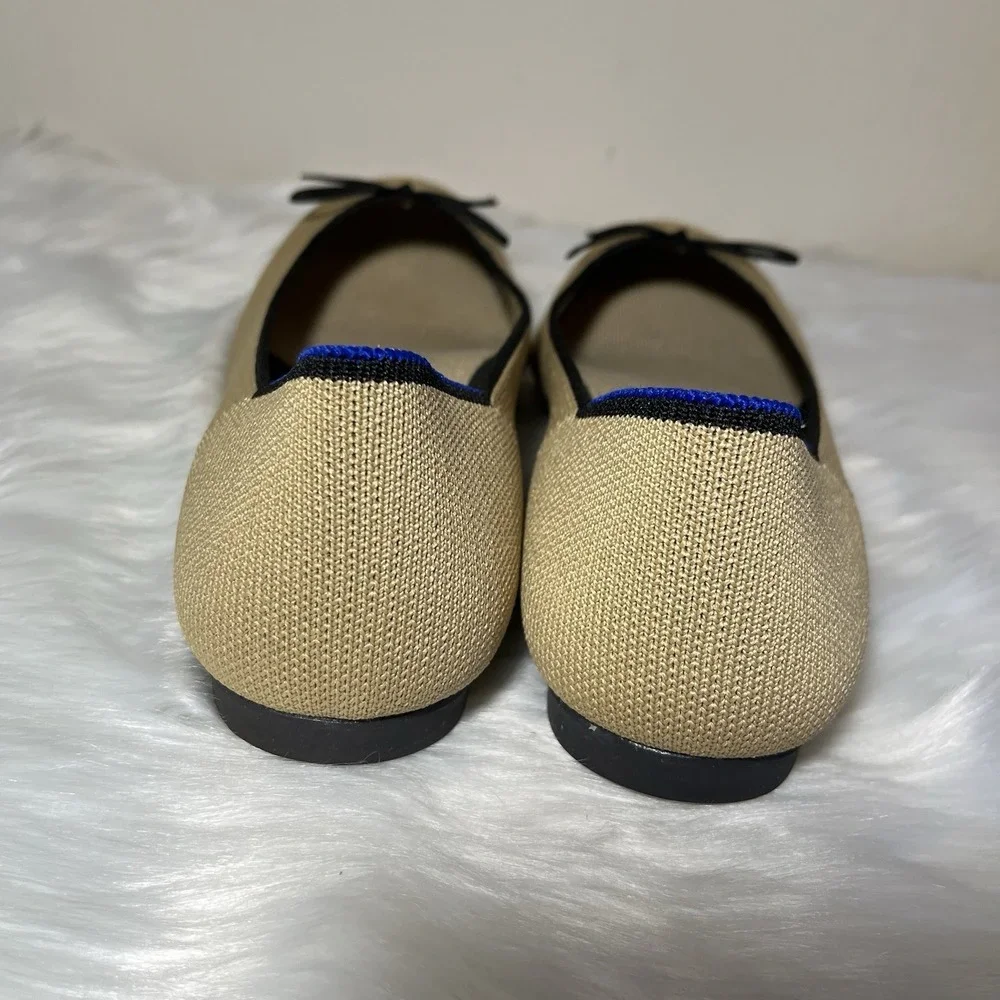 Rothy's The Ballet Flat Neutral Beige Bow Women's 7.5 Casual Comfort Minimalist